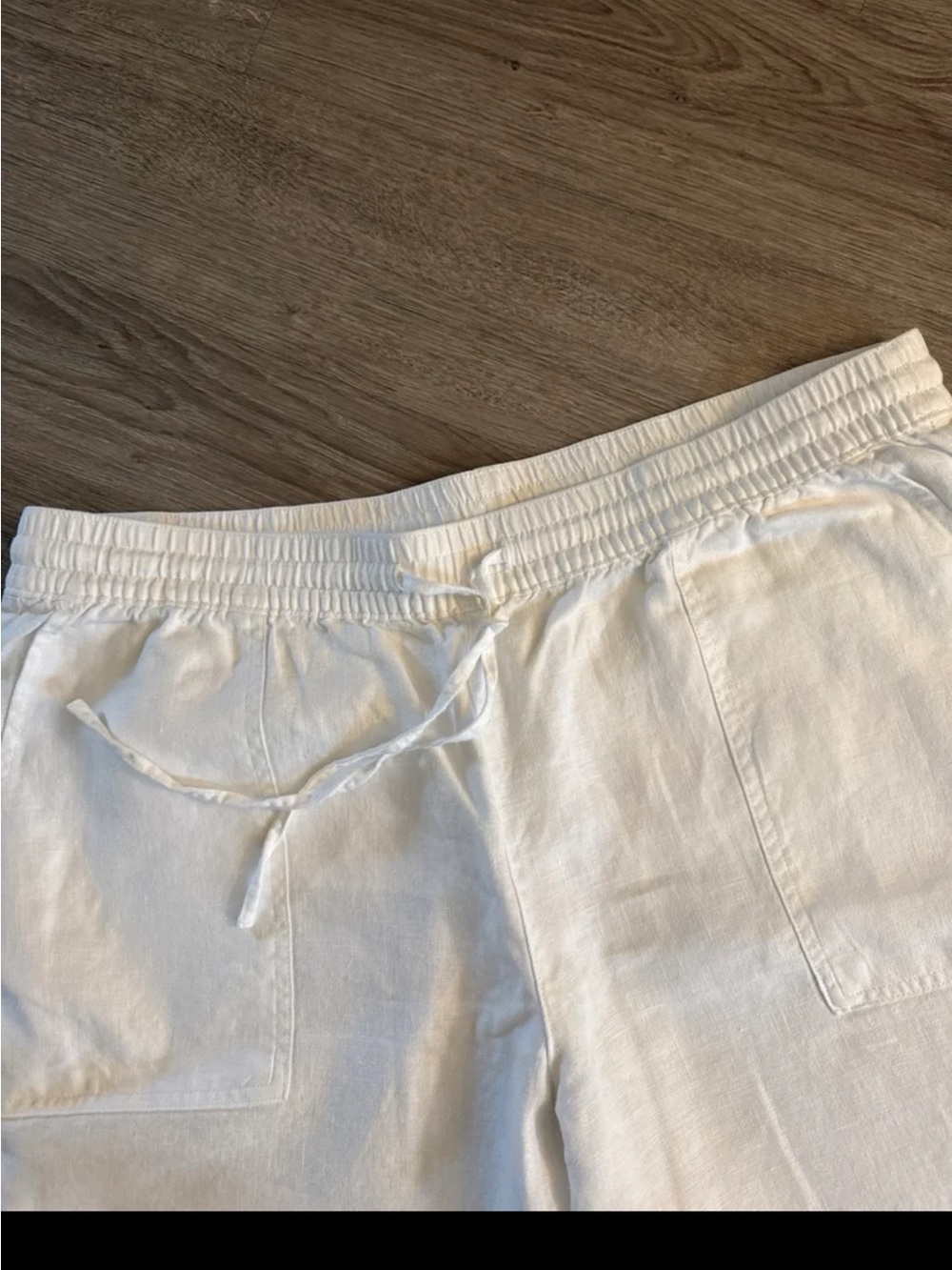Lands’End Sz.18 White 100% Linen 26” Cropped Pants Eladtic Wast w/ Draw-Ties NEW